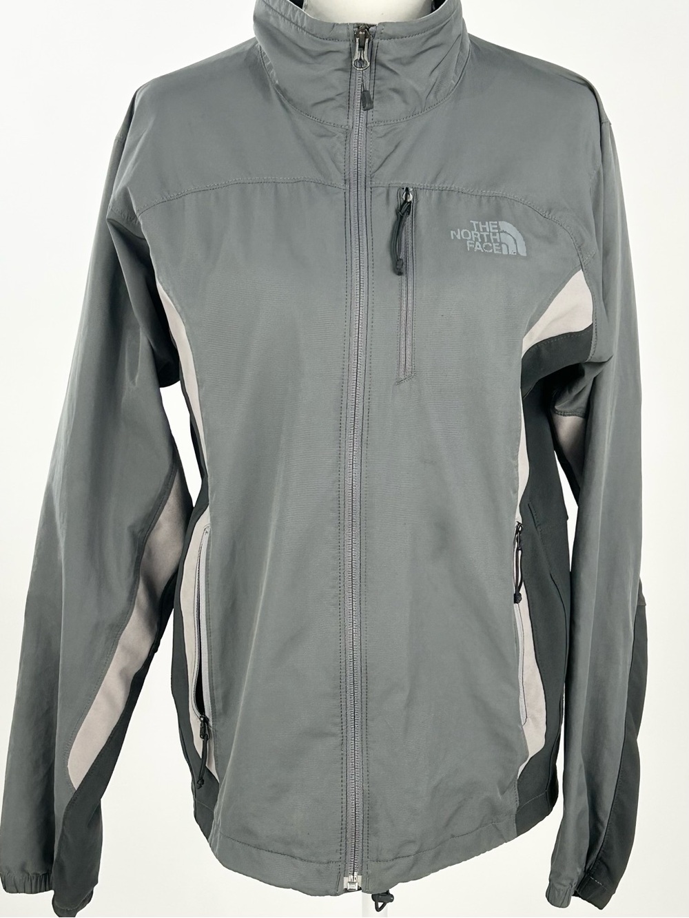 The North Face Mens Small Gray Black Stretch Performance Jacket Hiking TNF
